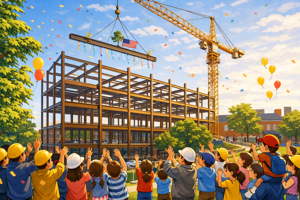 Pierce School Construction Milestone and Brookline Property Impact