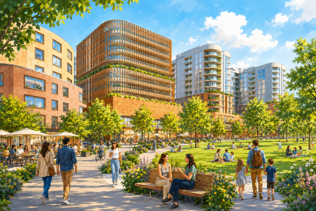 rendering of route 9 development proposal in brookline