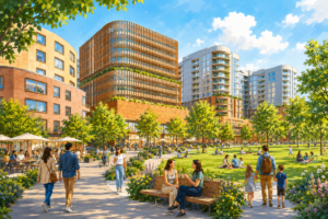 rendering of route 9 development proposal in brookline