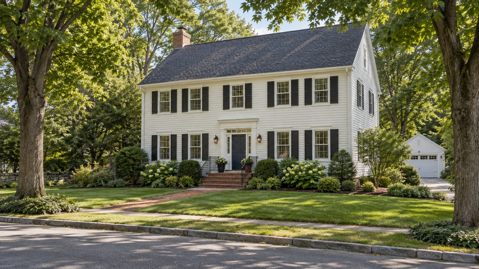 AI-generated colonial home used in the fictional 10 Market St sample CMA